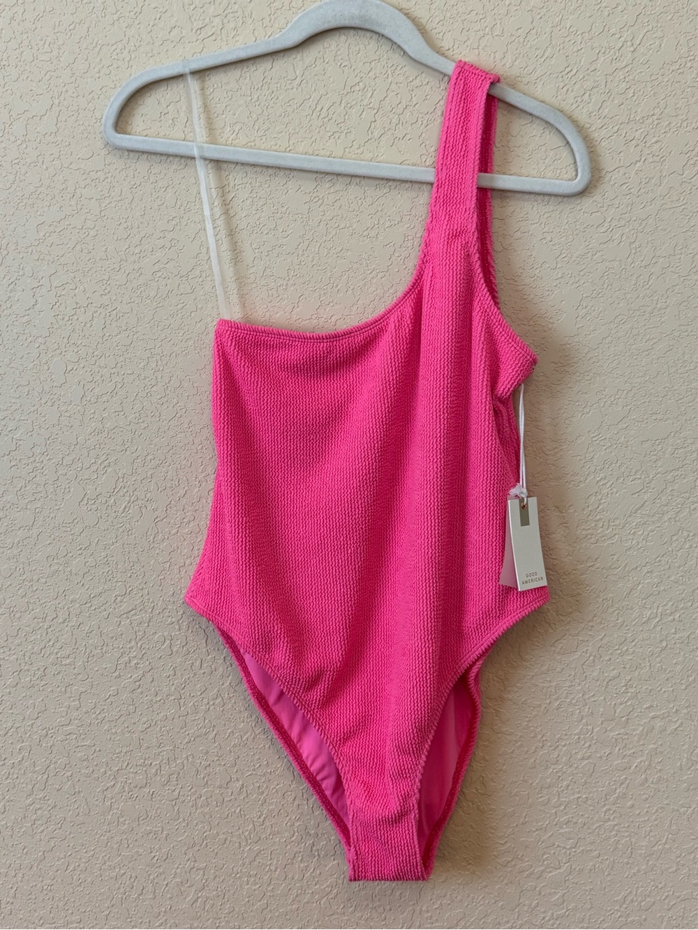 NWT Good American Always Fits One-Shoulder Pink Swimsuit- Size 5/6 2-3XL